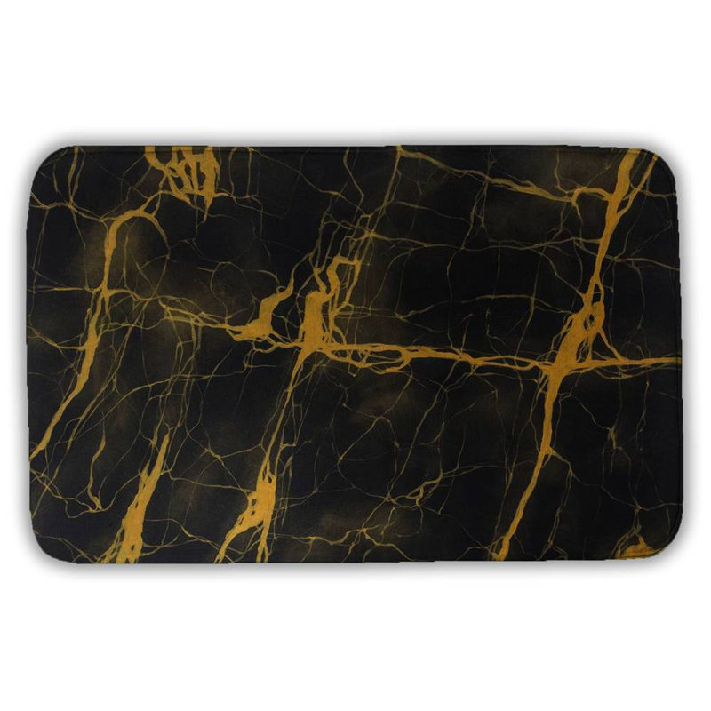 Black and gold marble texture Bath Mat with Non-Slip Backing - Quick Dry Memory Foam Bathroom Rug - Absorbent - Modern Plush Spa-Style - Machine Washable