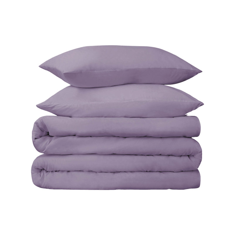 Ensemble de housse de couette standard en coton à densité de tissage 535 fils avec taies décoratives, Lavande