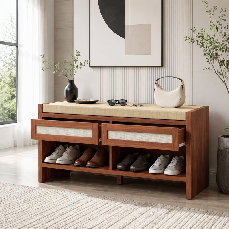 Polyester Blend Upholstered Bench