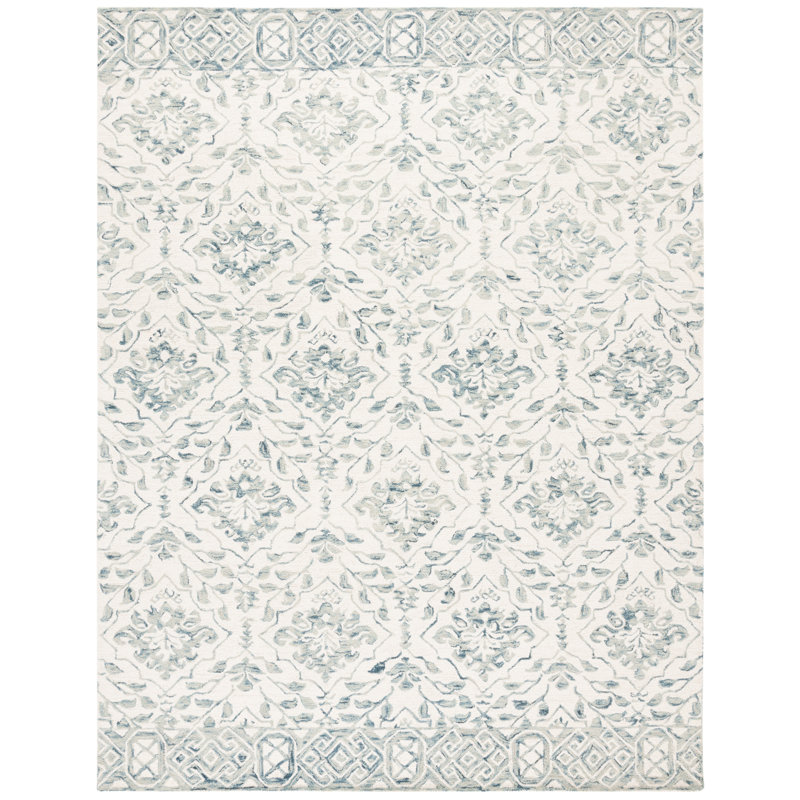 Tapis floral en laine touffeté à la main Pimentel, Rectangle 8 pi x 10 pi