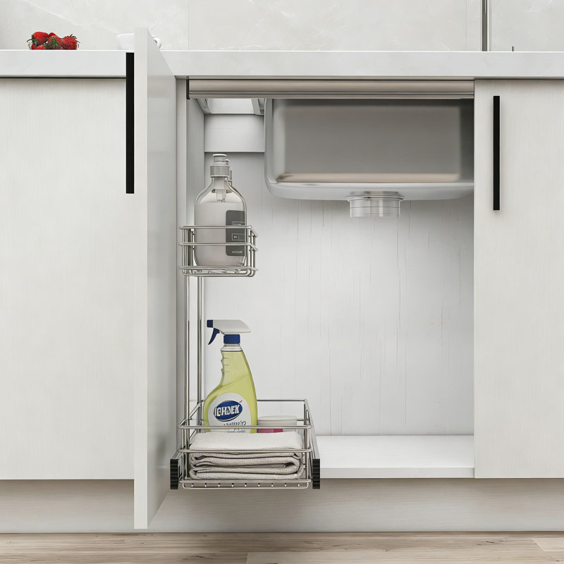 Rangement coulissant en forme de L pour armoire de salle de bain encastrable en L 2 pièces