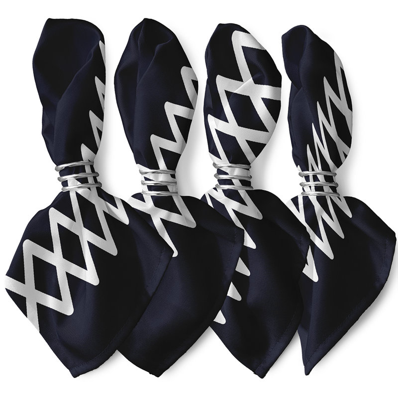Lathaniel Polyester Geometric Square Napkin, Navy