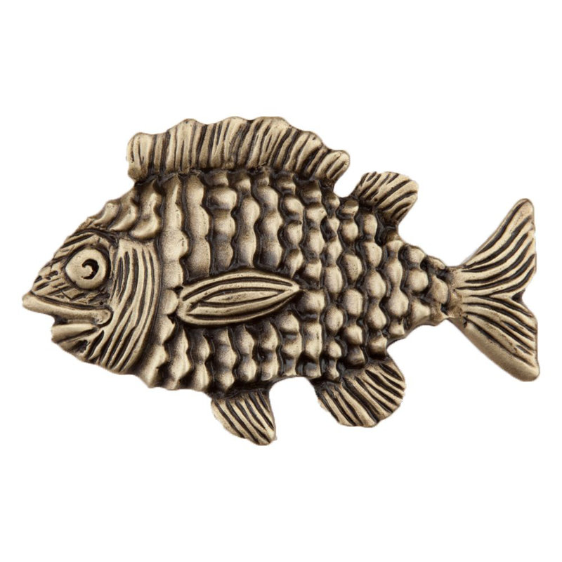 Antique Brass Fish Shaped Cabinet Knob with Mounting Hardware