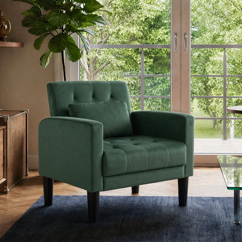 Upholstered Armchair, Green Velvet, 1