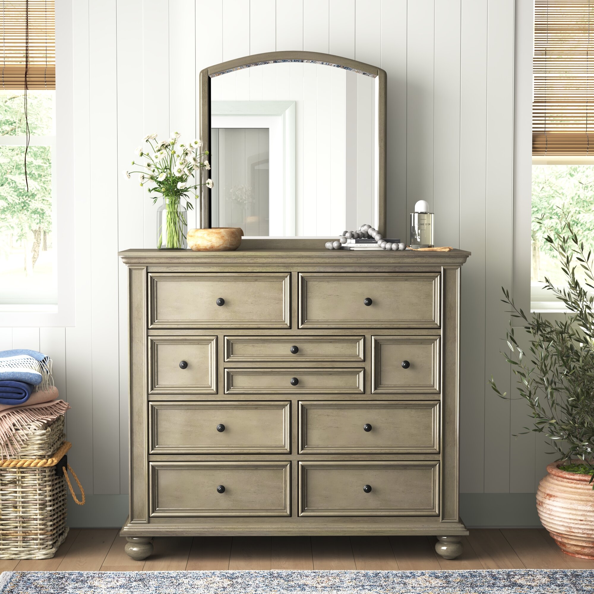 Stratton 9 Drawer Dresser with Mirror Sand & Stable