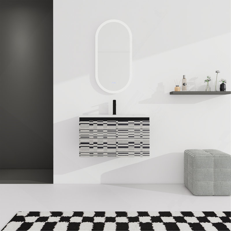 Meuble-lavabo mural flottant 30 po avec lavabo en céramique et porte d'armoire à fermeture en douceur