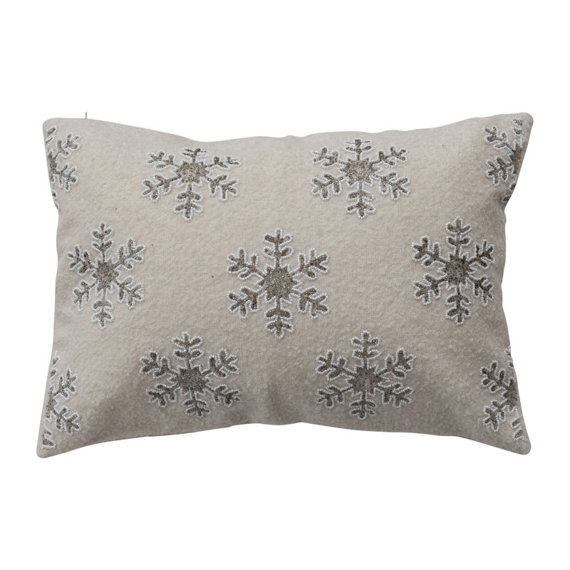 Cotton Blend Lumbar Pillow With Snowflake Pattern