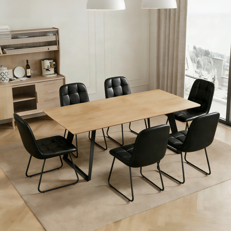 Modern Kitchen Dining Set, Extendable Dining Table with Upholstered Dining Chairs, Black, 63" - 79"