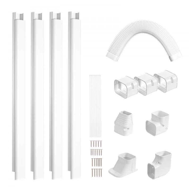 Mini Split Line Set Cover 3-inch W 15.8Ft L, PVC Decorative Pipe Line Cover For Air Conditioner with 4 Straight Ducts & Full Components Easy to Install, Paintable for Heat Pumps, White