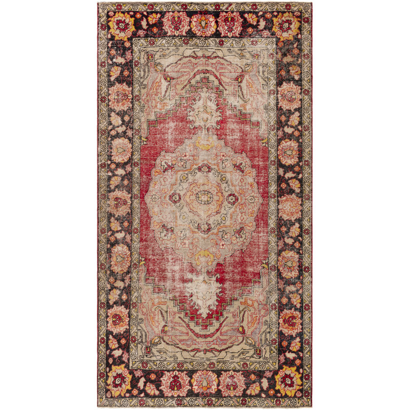 Tapis en laine rouge/noir 6 pi 7 po x 11 pi 8 po one-of-kind-noué la main Oktaha