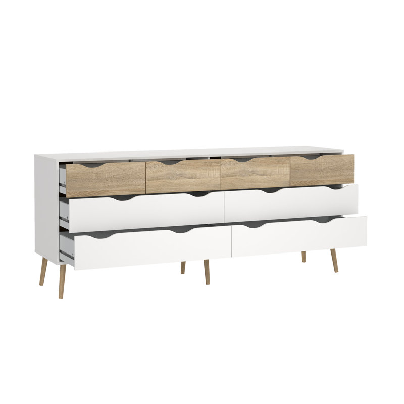 Commode double à 8 tiroirs de 77,05 po de largeur Justus, Chêne / Blanc