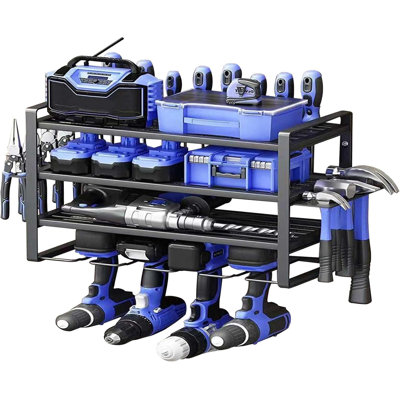 4 Layer Power Tool Organizer, Heavy Duty Wall Mount Power Tool Organizer with 4 Slots for Garage Shed