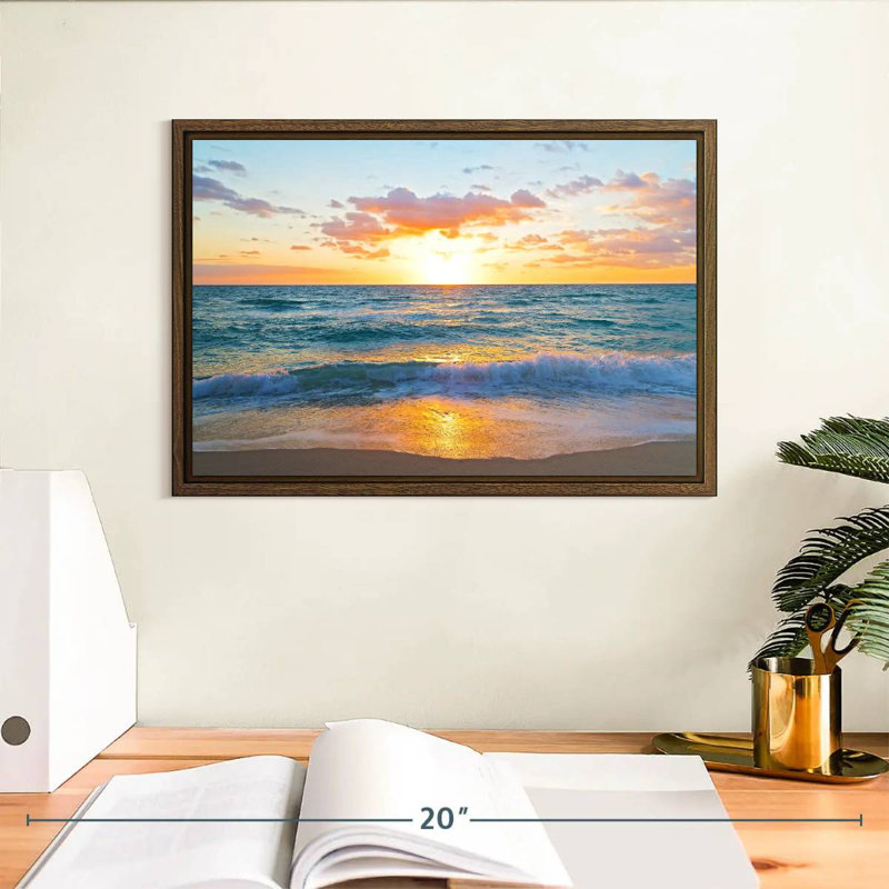 Lever de soleil sur Miami Azemar, 13 po x 9 po, Cadre flottant noyer