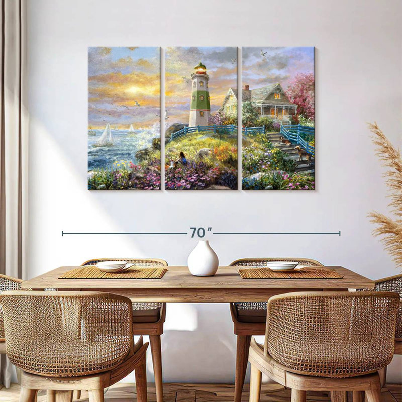 Aletra regardant le coucher de soleil au phare, H 36 po x l 57 po