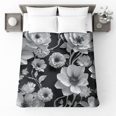 Black  Floral Bedding Flowers Bedspread Floral