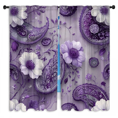 Rideaux mauve à motif floral cachemire mauve et obscurcissant - 2 panneaux