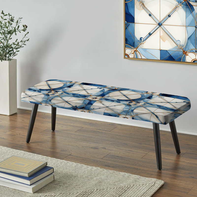 Banc rétro en cobalt quadrant géométrique - damassé noir