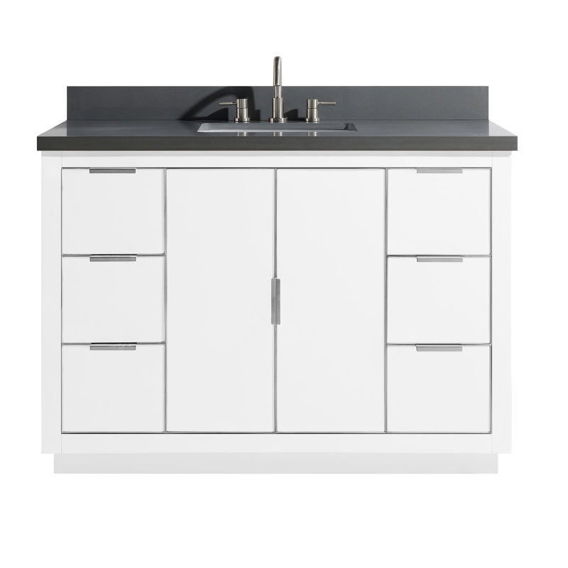 Austen 48" White Solid Wood Bathroom Vanity with Marble Top