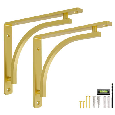 Ensemble de supports de tablette Classic par Balin Designs (laiton) pour tablettes de manteau de 12 à 14 pouces - Supports en L robustes - Supports décoratifs en métal doré - Installation facile avec la quincaillerie incluse - ensemble de 2