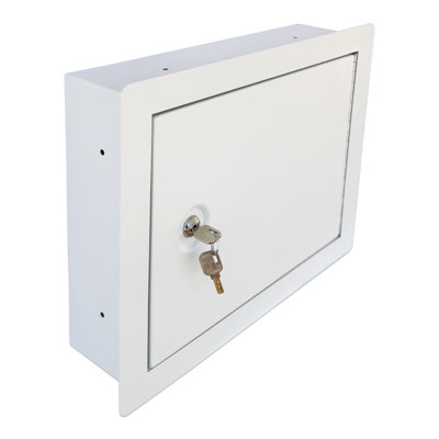 Coffre-fort encastré avec serrure à clé - Compartiment mural caché verrouillable en acier robuste pour un rangement sécuritaire, coffre-fort mural pour bijoux, argent et documents - largeur extérieure de 15,75 po, blanc