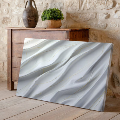 Toile vue de près d'une surface abstraite avec art mural ondulé, tissu blanc froissé avec plis et plis complexes