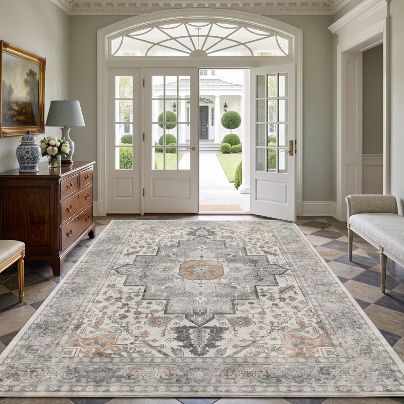 Tapis d'intérieur antidérapant lavable à la machine, Beige, 6'*9'