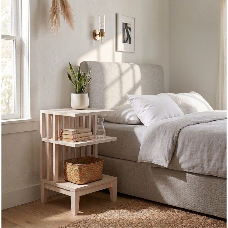  Table de chevet en bois massif, Blanc