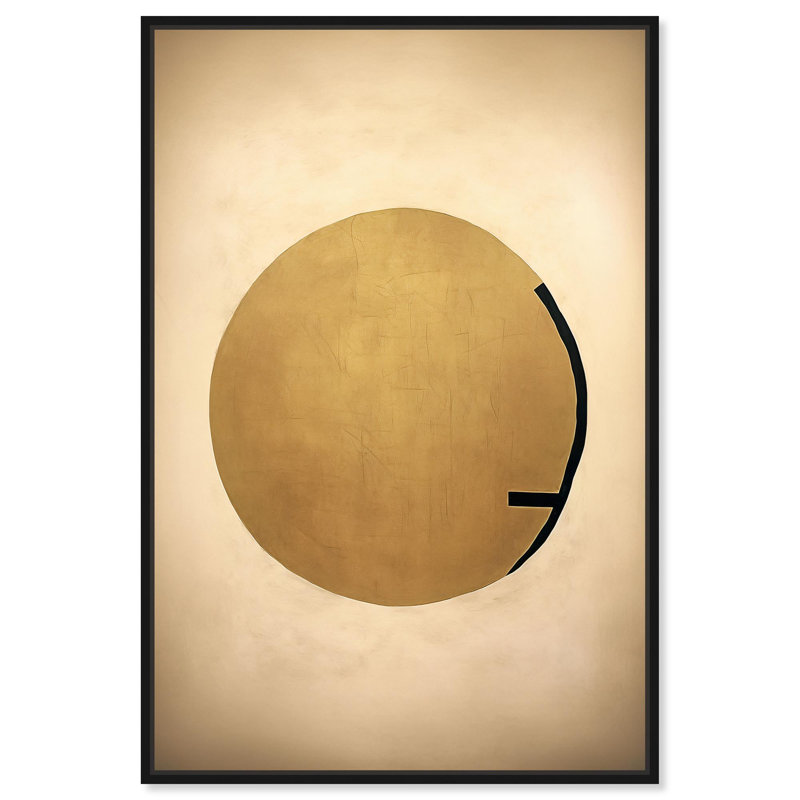 «Odd Moon», toile élégante blanche et dorée par Art Remedy, Cadre noir, H 37 po x l 25 po
