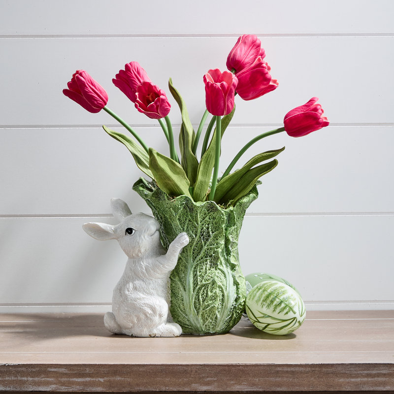 7.5" Resin Bunny With Cabbage Pot