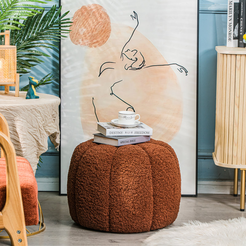 Brumfield with Stripes Pouf, Terracotta Stripes