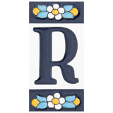 Sevillano 2.13" x 4.38" Ceramic Floral Address Letter Wall Tile in White/Blue