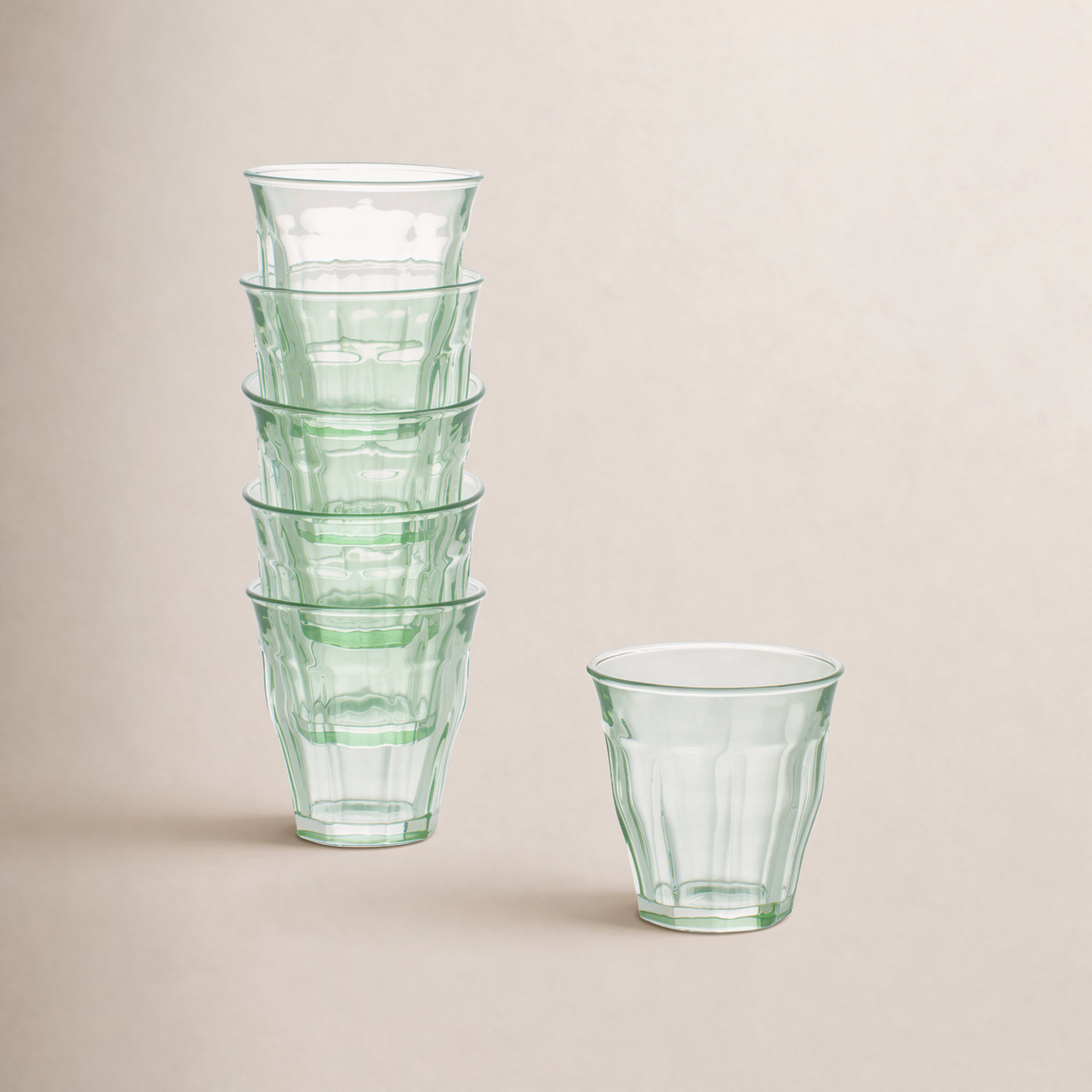 Veruca Ribbed Drinking Glass, Green