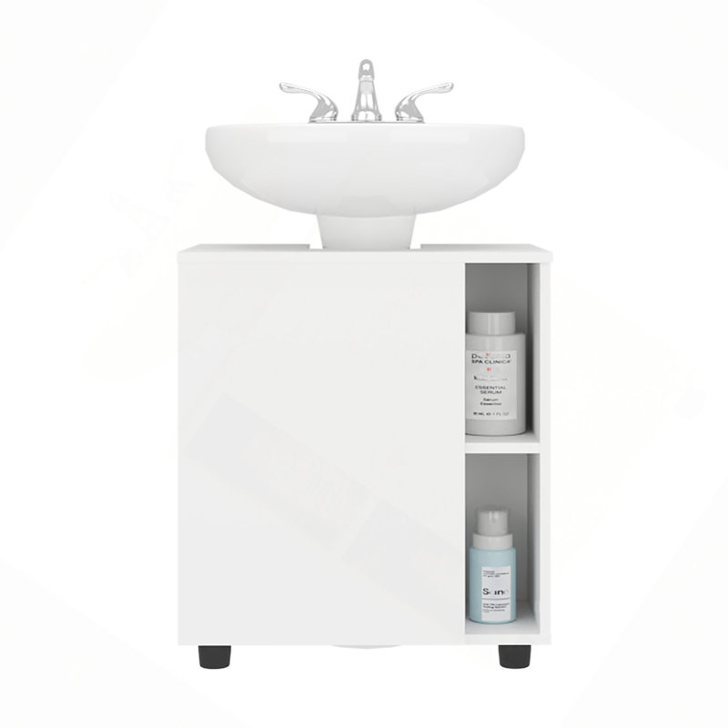 Armoire sous l'évier à deux tablettes latérales avec une porte, arrière découpé et rangement pour salle de bain compact 22 pi.