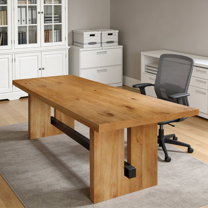 Solid Wood Teacher Desk, Rectangular Executive Office Desk