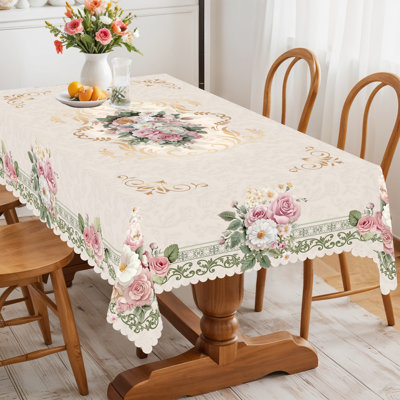 Spring Summer Tablecloth 152x220cm Rectangular, Flowers Floral Table Cover for Party Picnic Dinner Decor