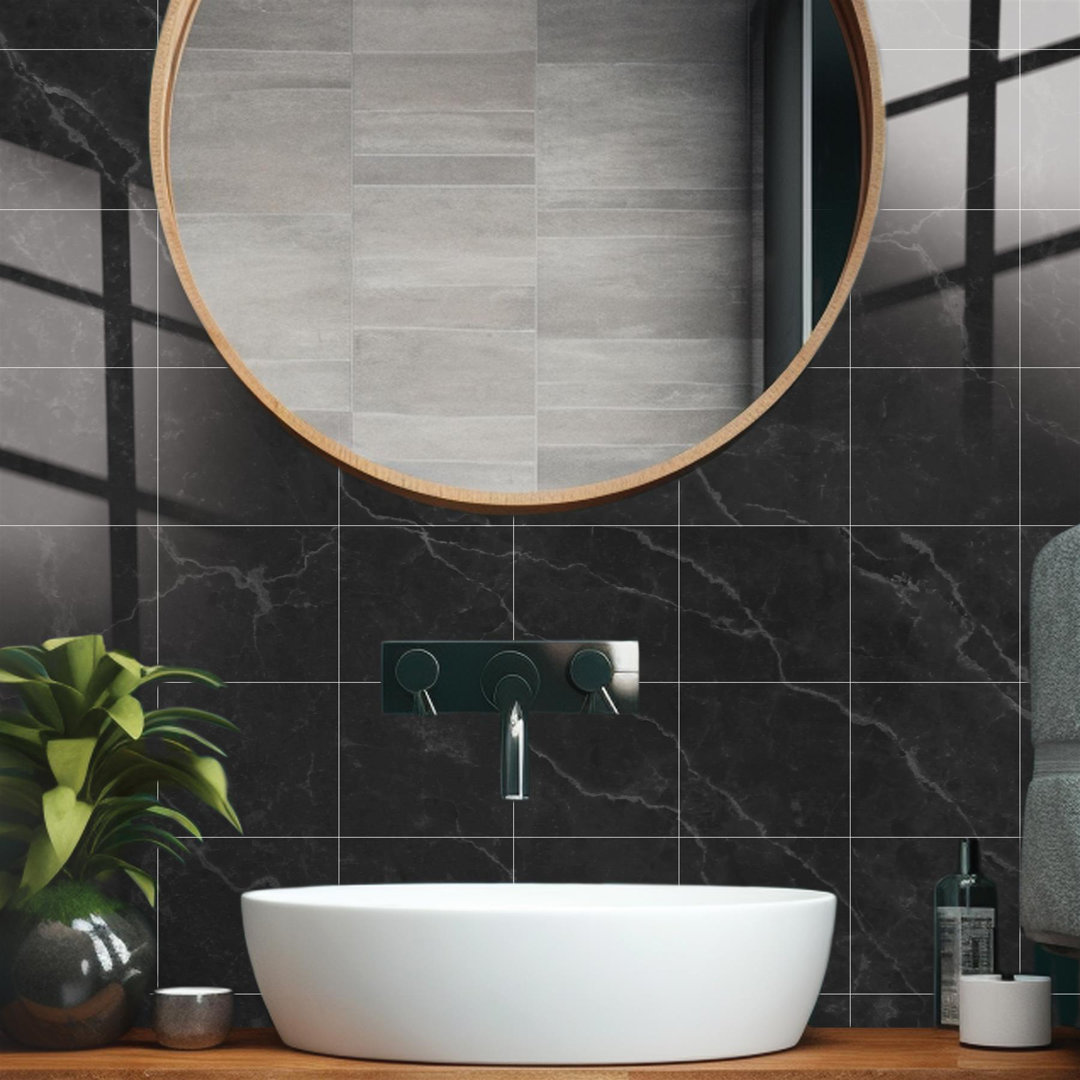 Cadeisha Black Ink Marble Stone Tile Sticker 15.24cm W x 15.24cm L PVC