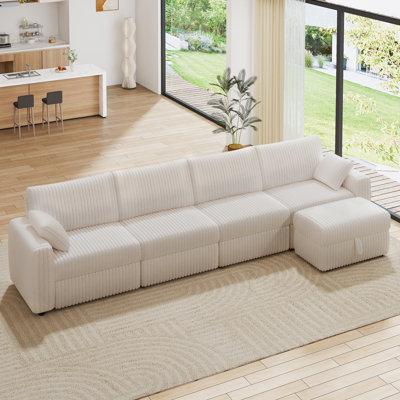 170" Extra Large Modular Sectional Sofa With Storage Ottoman, Plush Corduroy Fabric, Modern Oversized L Shaped Sectional Couch With Deep Seat, Tool-Free Assembly