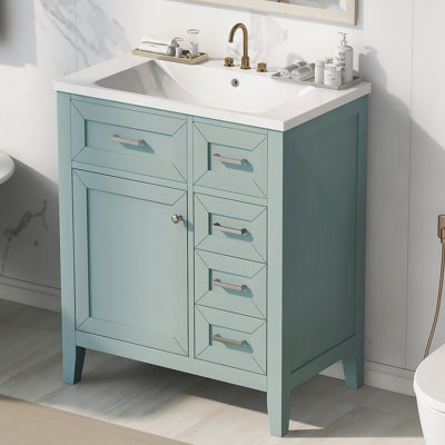 Ensemble de meuble-lavabo 30 po avec lavabo, armoire de salle de bain verte avec tiroirs, cadre solide et panneau de fibres à densité moyenne (ancien numéro de référence: N725S999222F)