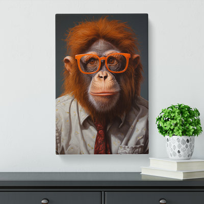 Orangutan with Glasses Painting - Wrapped Canvas