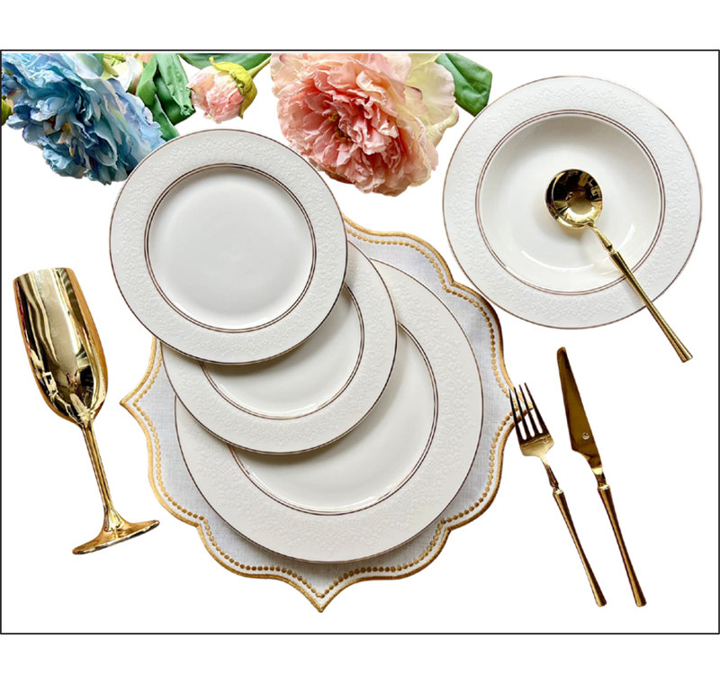 Everson 24 Piece Dinnerware Set, Service for 6, Classic Gold Band