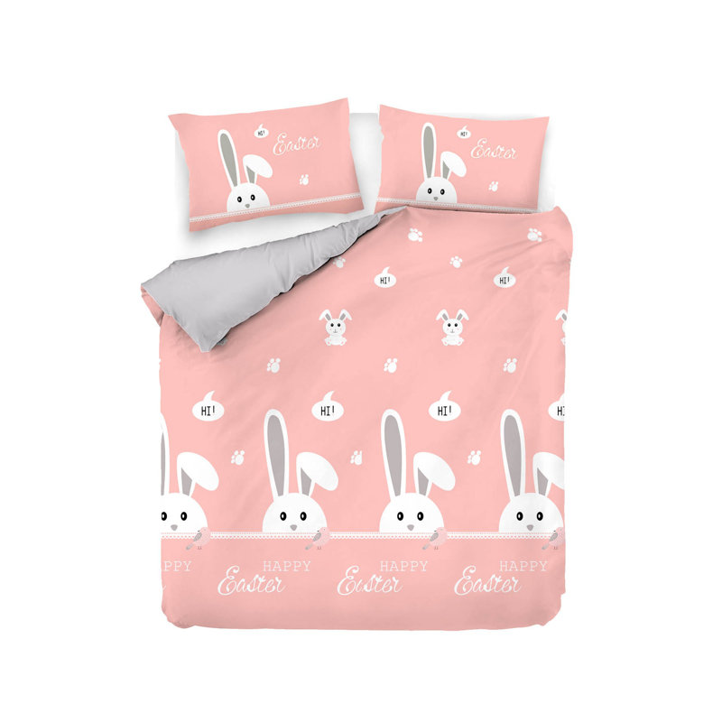 Ensemble de housse de couette 100% coton rose / gris / blanc Jenkintown, Housse de couette double + 2 taies d'oreiller 31 p