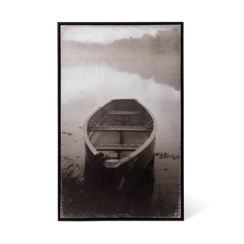Black and White Framed Canoe Print with Matte Black Frame