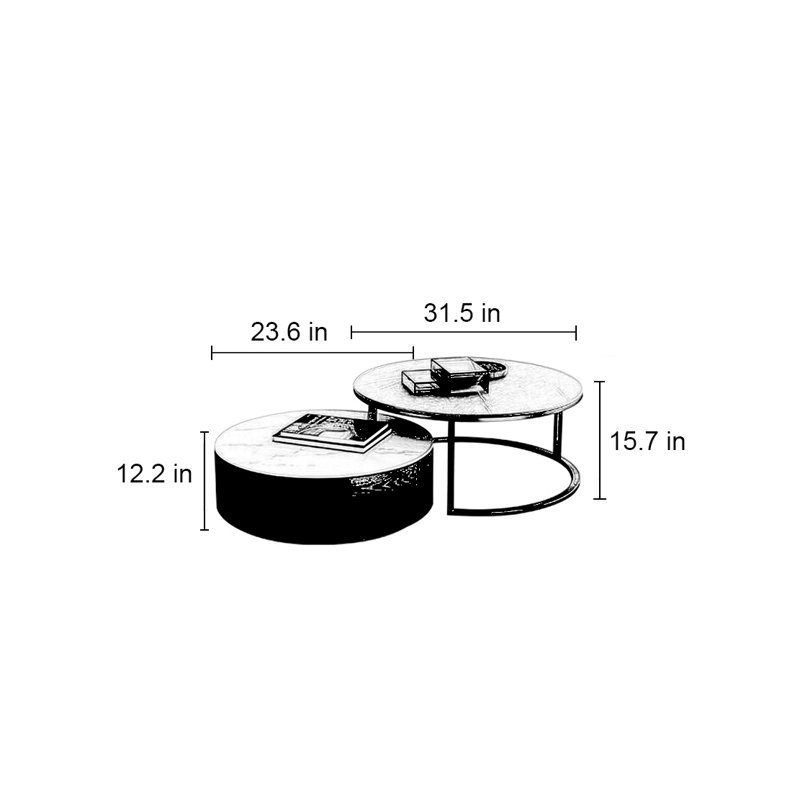 Round rock slab coffee table combination, Black/White