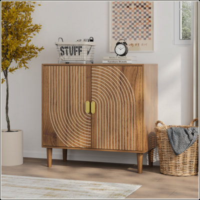 Wood Buffet Cabinet With Line Groove Design,Sideboard Buffet Cabinet With Storage,Multifunctional Accent Cabinet  For Living Room,Entryway,Hallway,Office,Kitchen