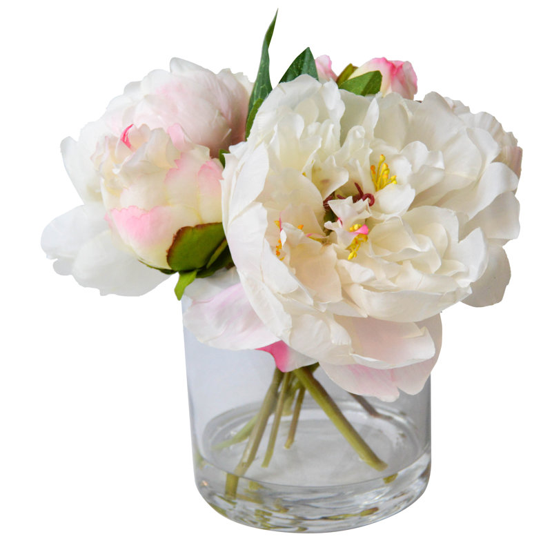 Fresh Cut Peony Floral Arrangements in Jar, Cream