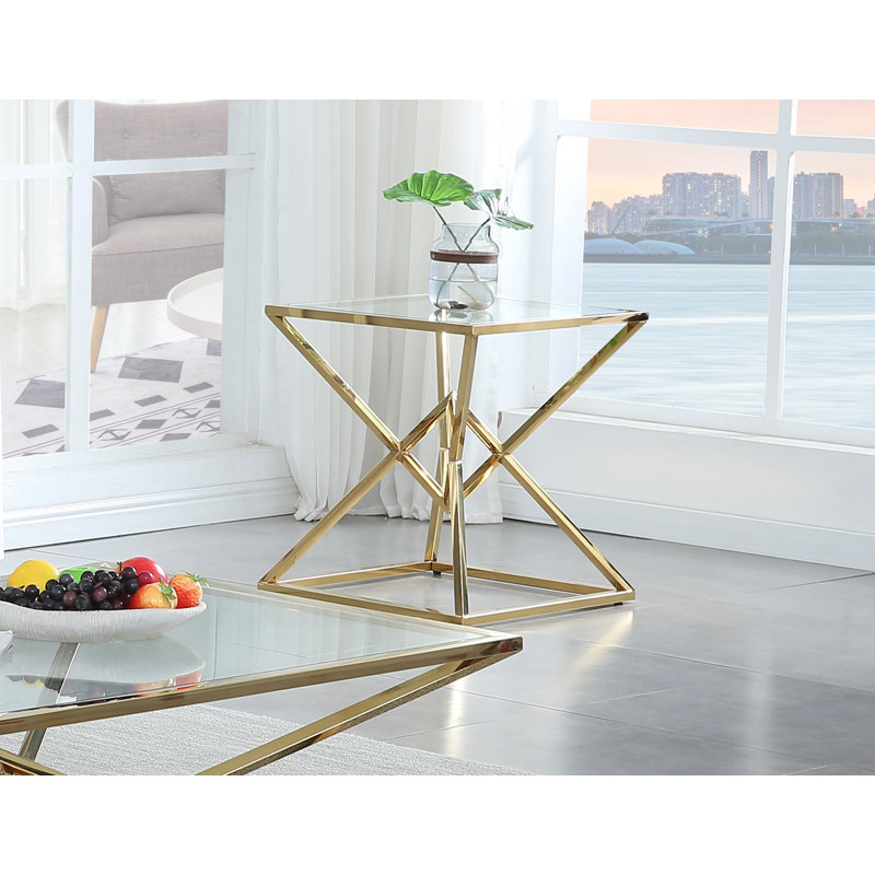 Duguay 22" Glass Top End Table , Gold