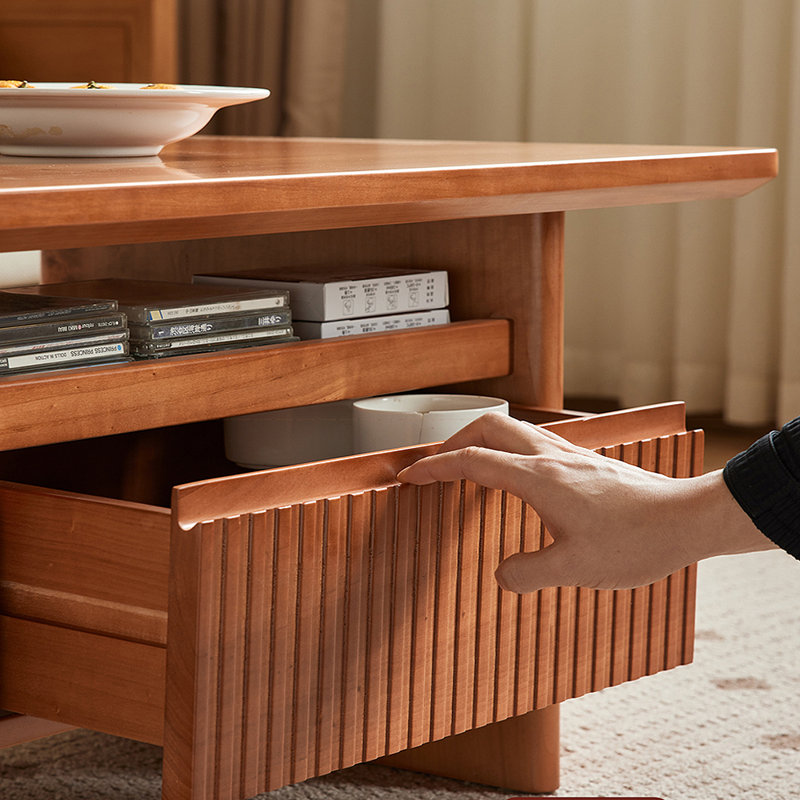 Nordic-style solid wood coffee table, Tan
