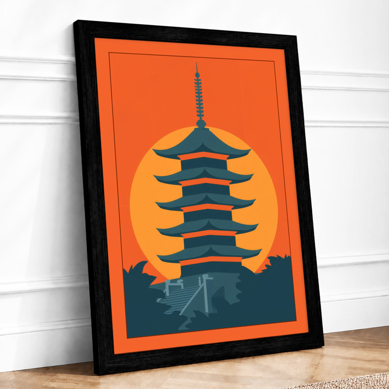 Pagoda at Sunrise Japandi - Framed Print, A1 - 84.1 x 59.4 cm, Black