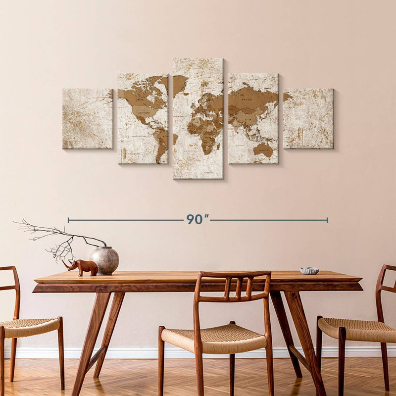 Carte du monde vieilli (xix), H 42 po x l 92 po