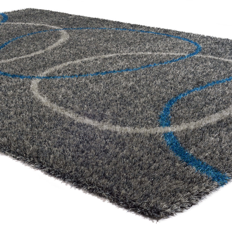 Tapis gris tissé à la machine Wajieh, Rectangle 6 pi 7 po x 9 pi 6 po